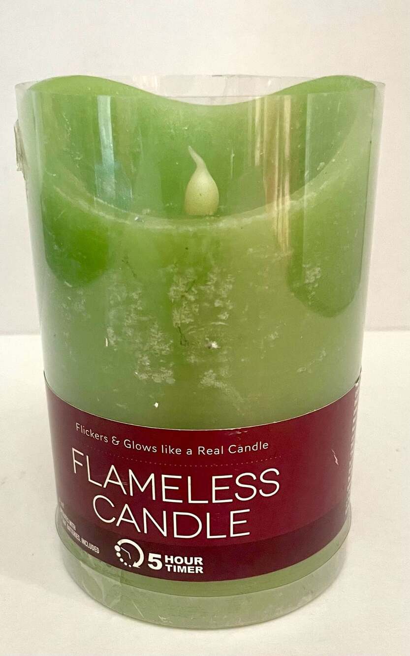 New Green LED Flameless Pillar Candle with 5 Hour Timer